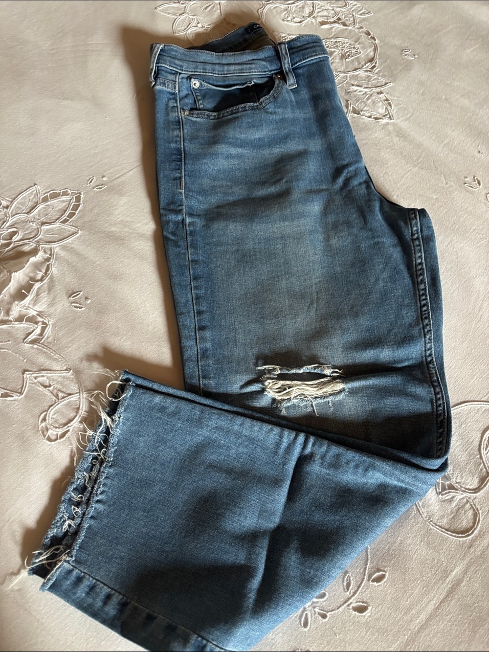 Calvin Klein Jeans Light Blue Distressed Cropped Jeans